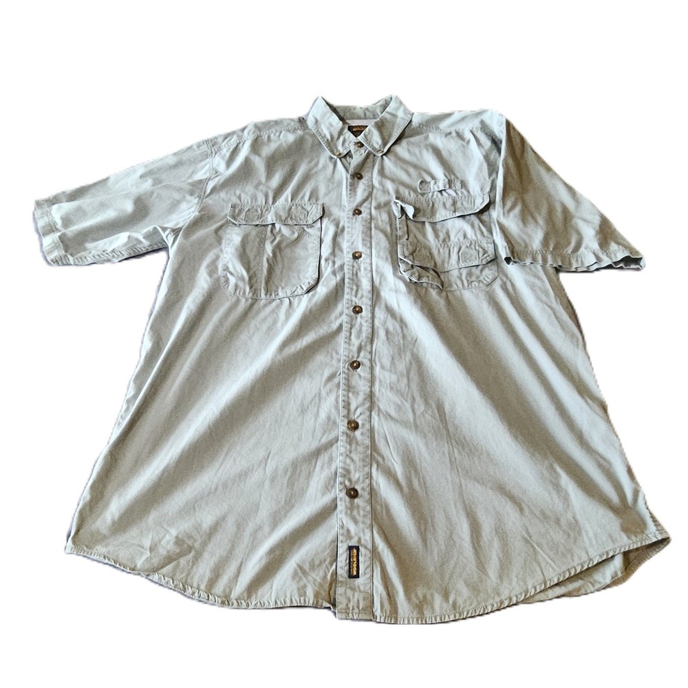 Woolrich Mens SZ XXL Olive Green ButtonUp Short Sleeve Fishing Shirt 56"in Chest